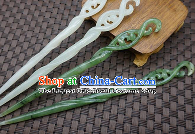 Chinese Handmade Jade Snake Hairpins Carving Jade Hair Accessories for Women for Men