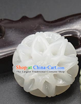 Chinese Handmade Carving Peony White Jade Pendant Traditional Jade Craft Jewelry Accessories