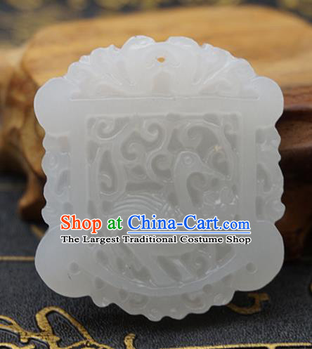 Chinese Handmade Carving Crane White Jade Pendant Jewelry Accessories Ancient Traditional Jade Craft Decoration