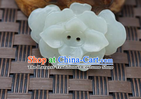 Chinese Handmade Carving Flowers Jade Pendant Jewelry Accessories Ancient Traditional Jade Craft Decoration