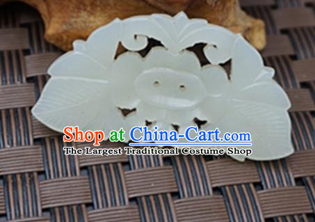 Chinese Handmade Carving Flowers White Jade Pendant Jewelry Accessories Ancient Traditional Jade Craft Decoration