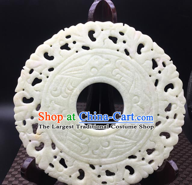 Chinese Handmade Carving Ring White Jade Pendant Jewelry Accessories Ancient Traditional Jade Craft Decoration