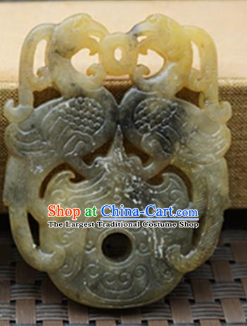 Chinese Handmade Jade Carving Double Phoenix Pendant Jewelry Accessories Ancient Traditional Jade Craft Decoration