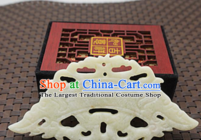 Chinese Handmade White Jade Carving Dragon Pendant Jewelry Accessories Ancient Traditional Jade Craft Decoration
