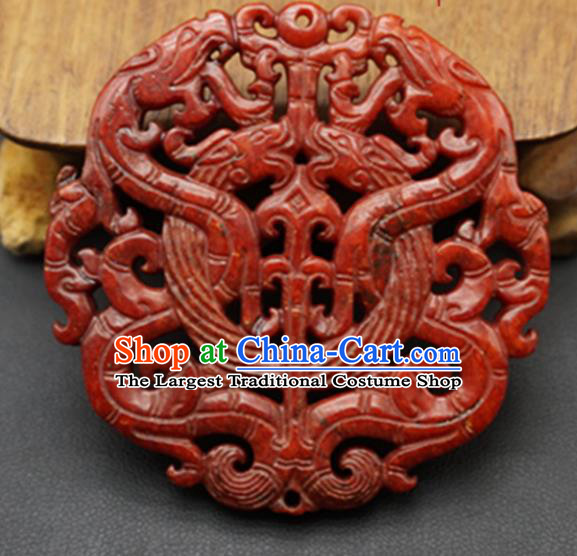 Chinese Handmade Jade Carving Dragons Red Pendant Jewelry Accessories Ancient Traditional Jade Craft Decoration