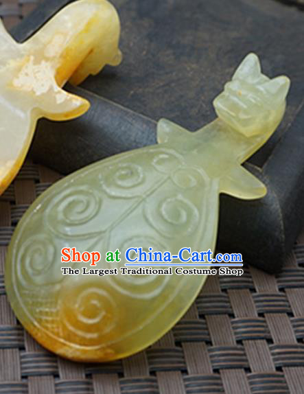 Chinese Handmade Jade Craft Carving Lute Jade Belt Hook Waist Accessories Jade Jewelry Decoration