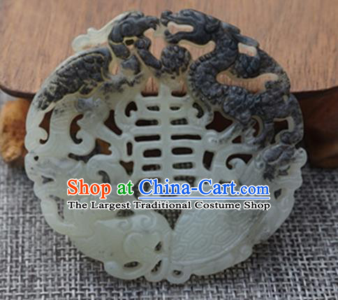 Chinese Ancient Wedding Carving Tortoise Gray Jade Pendant Traditional Handmade Jade Craft Jewelry Decoration Accessories