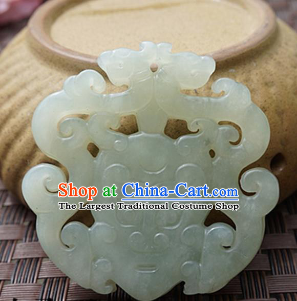 Chinese Handmade Jade Carving Double Dragons Pendant Jewelry Accessories Ancient Traditional Jade Craft Decoration