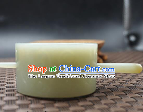 Handmade Chinese Green Jade Carving Hairdo Crown Ancient Swordsman Jade Hairpins Hair Accessories for Women for Men