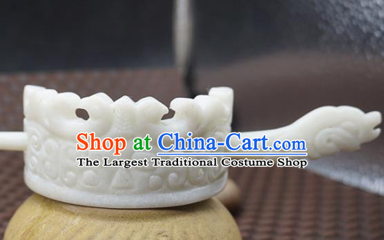 Handmade Chinese Jade Carving Hairdo Crown Ancient Swordsman White Jade Hairpins Hair Accessories for Women for Men