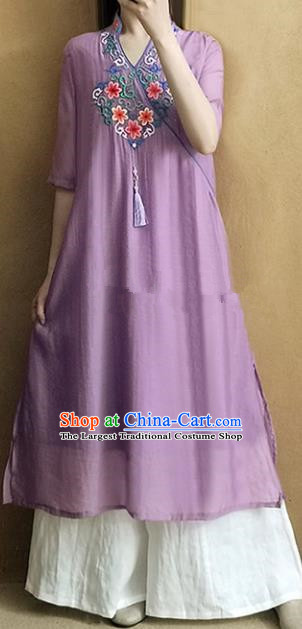Traditional Chinese National Costume Tang Suit Embroidered Purple Qipao Dress for Women
