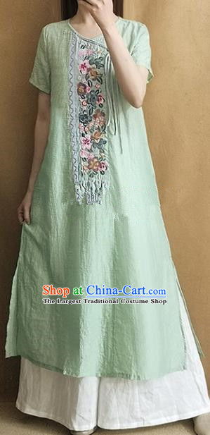 Traditional Chinese Embroidered Green Qipao Dress Tang Suit National Costume for Women