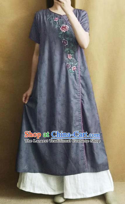 Traditional Chinese Embroidered Grey Cheongsam Qipao Dress Tang Suit National Costume for Women