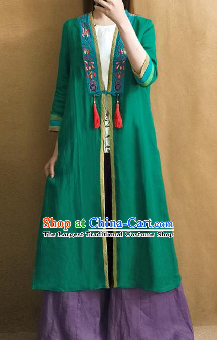 Traditional Chinese Embroidered Green Cardigan Tang Suit Coat National Costume for Women