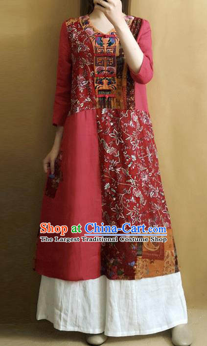 Traditional Chinese Embroidered Red Dress Tang Suit Cheongsam National Costume for Women