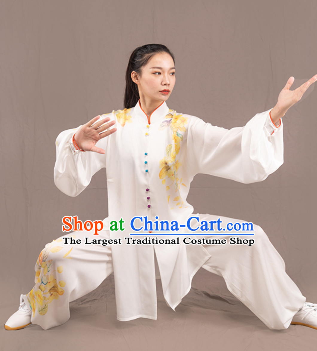 Top Chinese Traditional Competition Championship Professional Tai Chi Uniforms Taiji Kung Fu Wing Chun Kungfu Tai Ji Sword Gong Fu Master Stage Suits Clothes Complete Set