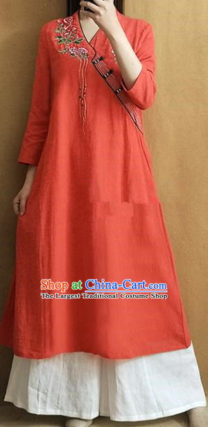 Traditional Chinese Embroidered Rose Orange Qipao Dress Tang Suit Cheongsam National Costume for Women