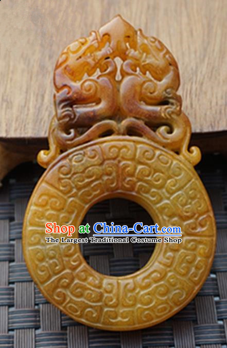Handmade Chinese Carving Dragon Yellow Jade Waist Pendant Ancient Traditional Jade Craft Decoration