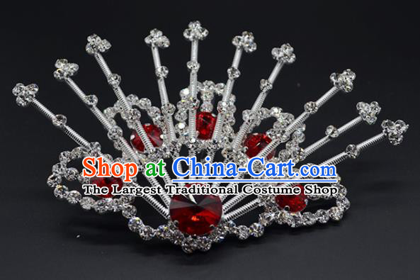 Chinese Handmade Beijing Opera Red Crystal Hairpins Traditional Ancient Princess Hair Accessories for Women