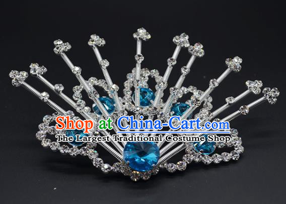 Chinese Handmade Beijing Opera Blue Crystal Hairpins Traditional Ancient Princess Hair Accessories for Women