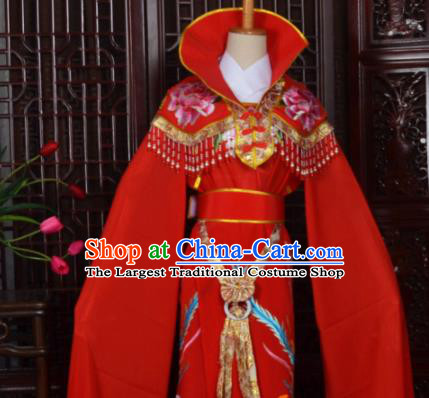 Handmade Chinese Beijing Opera Princess Red Embroidered Dress Traditional Peking Opera Diva Costume for Women