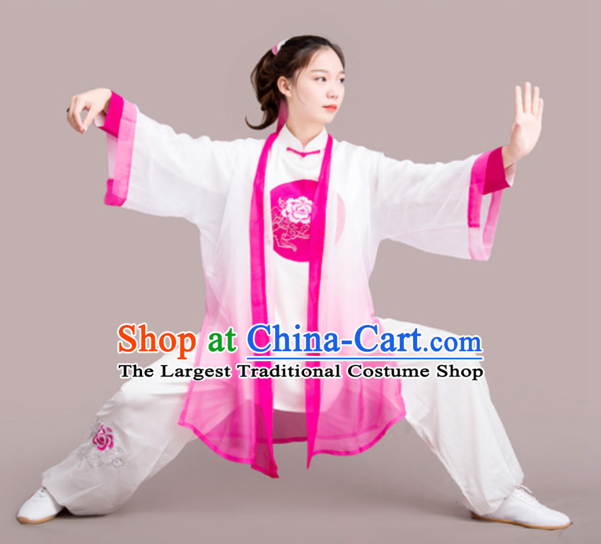 Top Chinese Mandarin Peony Competition Championship Professional Tai Chi Stage Performance Uniforms Clothing and Mantle Complete Set for Women