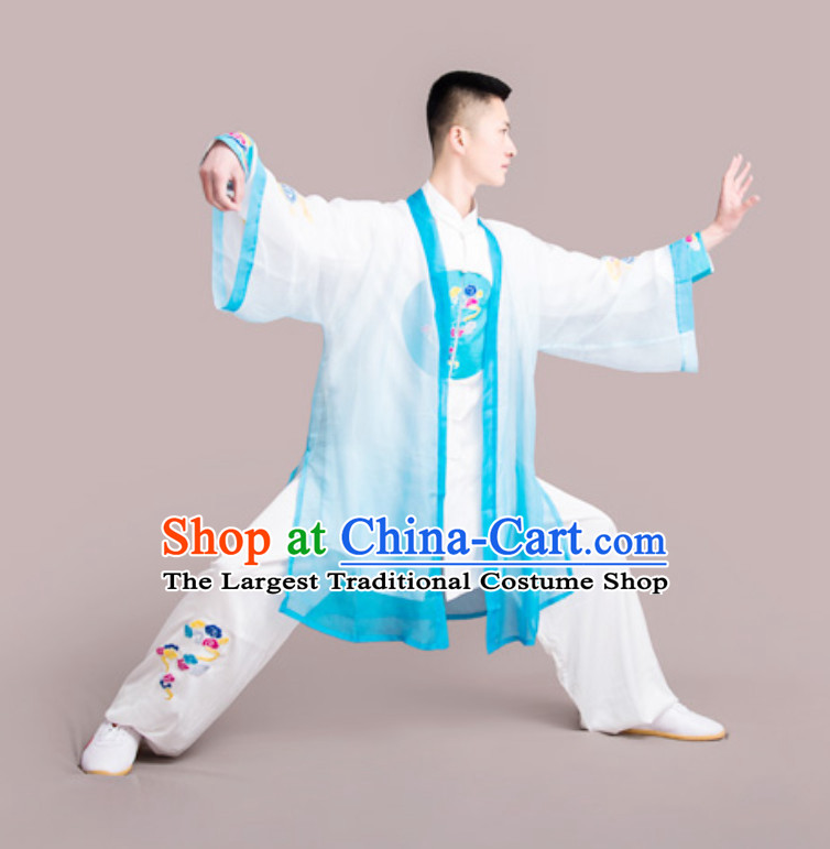 Top Chinese Mandarin Peony Competition Championship Professional Tai Chi Stage Performance Uniforms Clothing and Mantle Complete Set for Men
