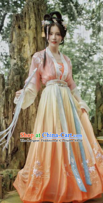 Traditional Chinese Song Dynasty Young Lady Embroidered Hanfu Dress Ancient Drama Historical Costume for Women