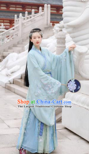 Traditional Chinese Jin Dynasty Swordswoman Embroidered Hanfu Dress Ancient Drama Court Princess Historical Costume for Women