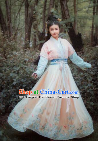 Traditional Chinese Jin Dynasty Palace Lady Embroidered Hanfu Dress Ancient Drama Princess Historical Costume for Women