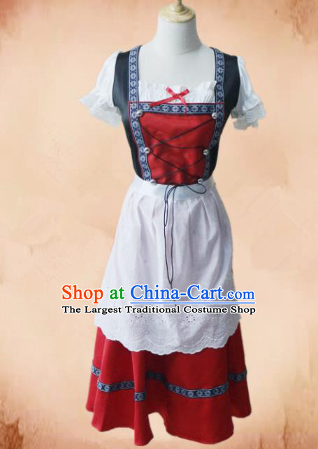 Europe Medieval Traditional Maidservant Costume European Farmwife Red Dress for Women