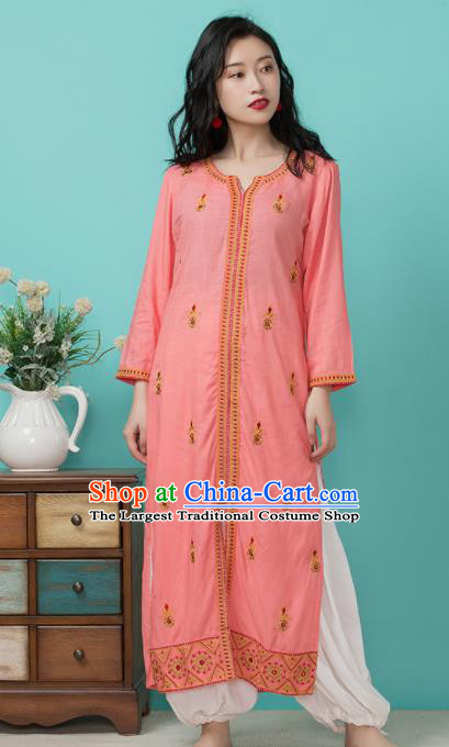 Asian India Traditional Informal Punjabi Costumes South Asia Indian National Pink Blouse and Pants for Women