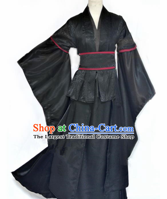 Traditional Chinese Cosplay Swordswoman Black Hanfu Dress Ancient Female Knight Costume for Women