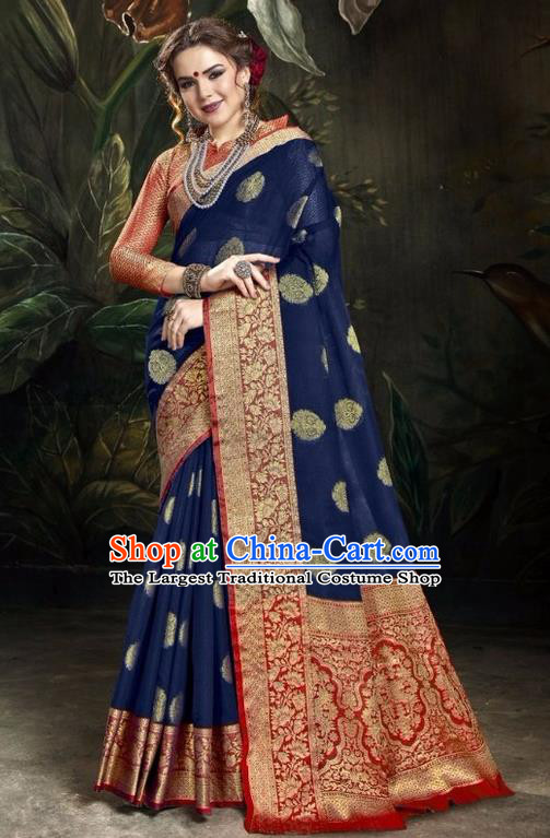 Asian India Traditional Bollywood Royalblue Sari Dress Indian Court Queen Costume for Women