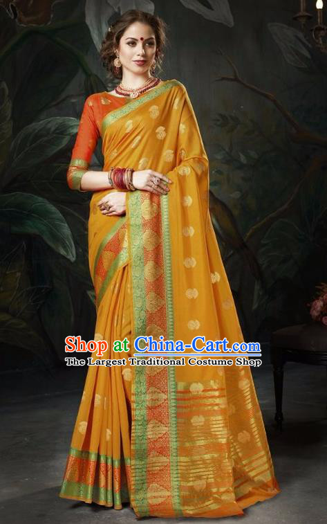 Asian India Traditional Bollywood Yellow Sari Dress Indian Court Queen Costume for Women