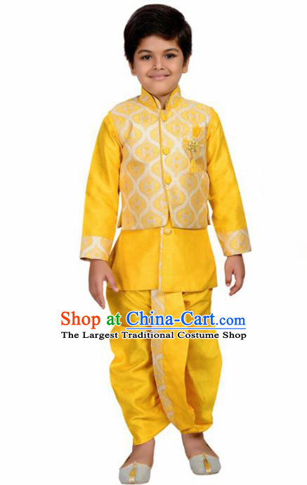 Asian India Traditional Costumes South Asia Indian National Yellow Shirt and Pants for Kids
