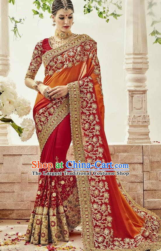 Asian India Traditional Wedding Embroidered Sari Dress Indian Bollywood Court Bride Costume for Women