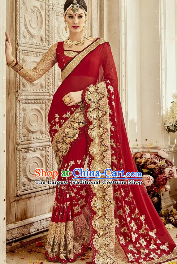 Asian India Traditional Court Wedding Red Sari Dress Indian Bollywood Bride Costume for Women