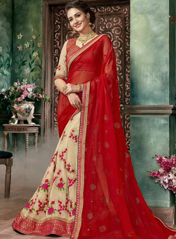 Asian India Traditional Court Princess Embroidered Red Sari Dress Indian Bollywood Bride Costume for Women