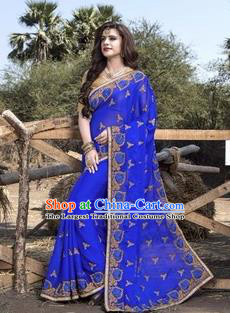Asian India Traditional Royalblue Sari Dress Indian Court Princess Bollywood Embroidered Costume for Women