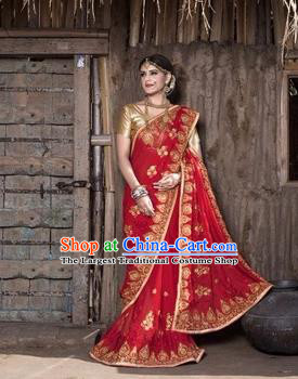 Asian India Traditional Red Sari Dress Indian Court Princess Bollywood Embroidered Costume for Women