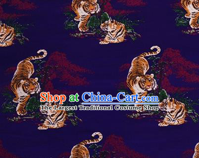 Chinese Traditional Tigers Pattern Design Silk Fabric Royalblue Brocade Tang Suit Fabric Material