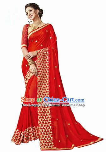 Indian Traditional Red Sari Dress Asian India Bollywood Royal Princess Embroidered Costume for Women