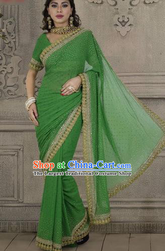 Indian Traditional Bollywood Court Green Veil Sari Dress Asian India Royal Princess Costume for Women
