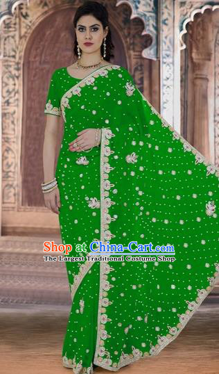 Indian Traditional Bollywood Court Deep Green Veil Sari Dress Asian India Royal Princess Costume for Women