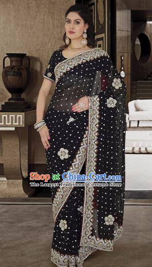 Indian Traditional Bollywood Court Black Sari Dress Asian India Royal Princess Costume for Women