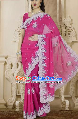 Indian Traditional Bollywood Court Rosy Sari Dress Asian India Royal Princess Costume for Women