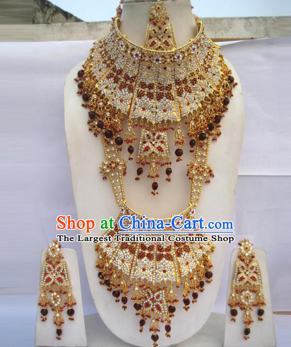 Traditional Indian Jewelry Accessories Bollywood Princess Tassel Necklace Earrings and Hair Clasp for Women