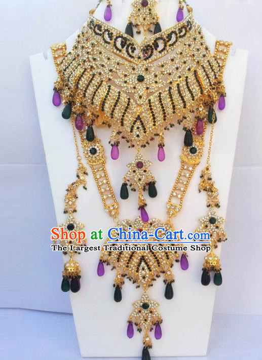 Traditional Indian Wedding Jewelry Accessories Bollywood Court Princess Necklace Earrings and Hair Clasp for Women