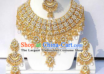 Traditional Indian Wedding Accessories Bollywood Princess White Beads Necklace Earrings and Hair Clasp for Women